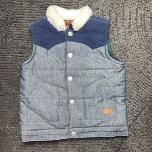 7 For All Mankind Toddler Denim Puffer Vest 2T Sherpa Collar Plaid Lined Kids